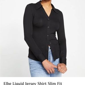 Universal Standard Elbe Liquid Jersey Shirt Slim Fit Black US Size XS/10-12